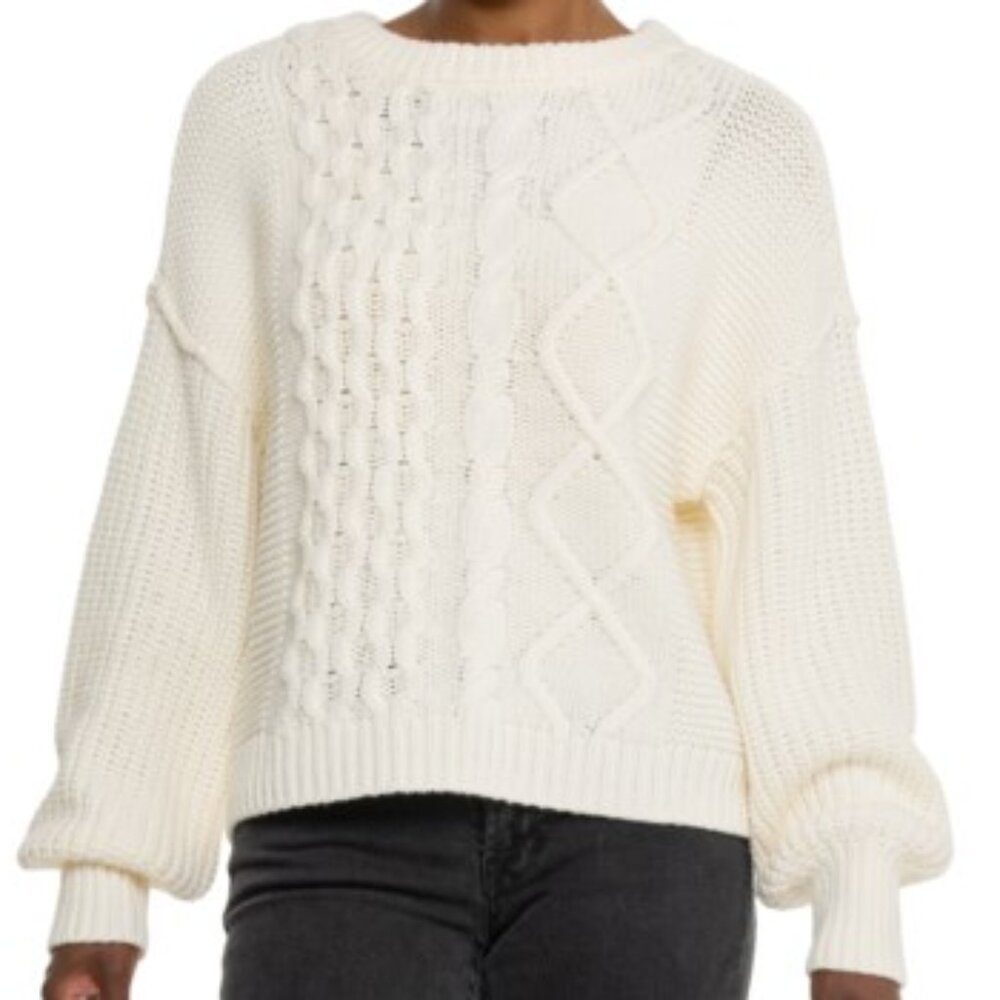 Free People Dream Cable Crewneck Sweater Cream Ivory Small